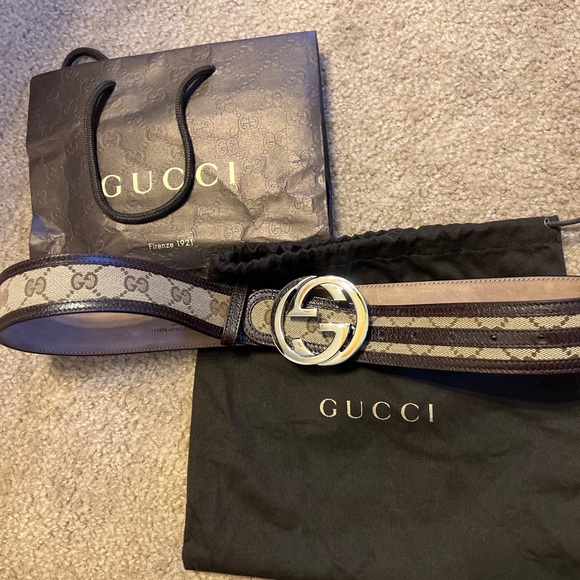 Authentic Gucci GG Monogram Leather Belt Size 34 - Picture 3 of 4